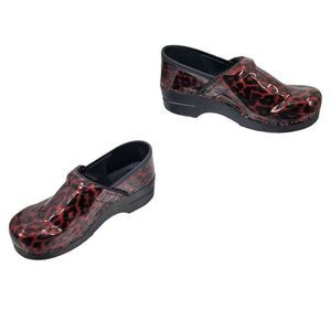 Dansko Professional Mules Clogs 41 Metallic Wine Red Leopard Animal Print Grunge